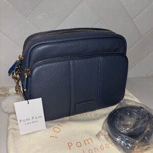 Pom Pom Pompom London Mayfair Original Plus Crossbody Bag purse slate blue NWT